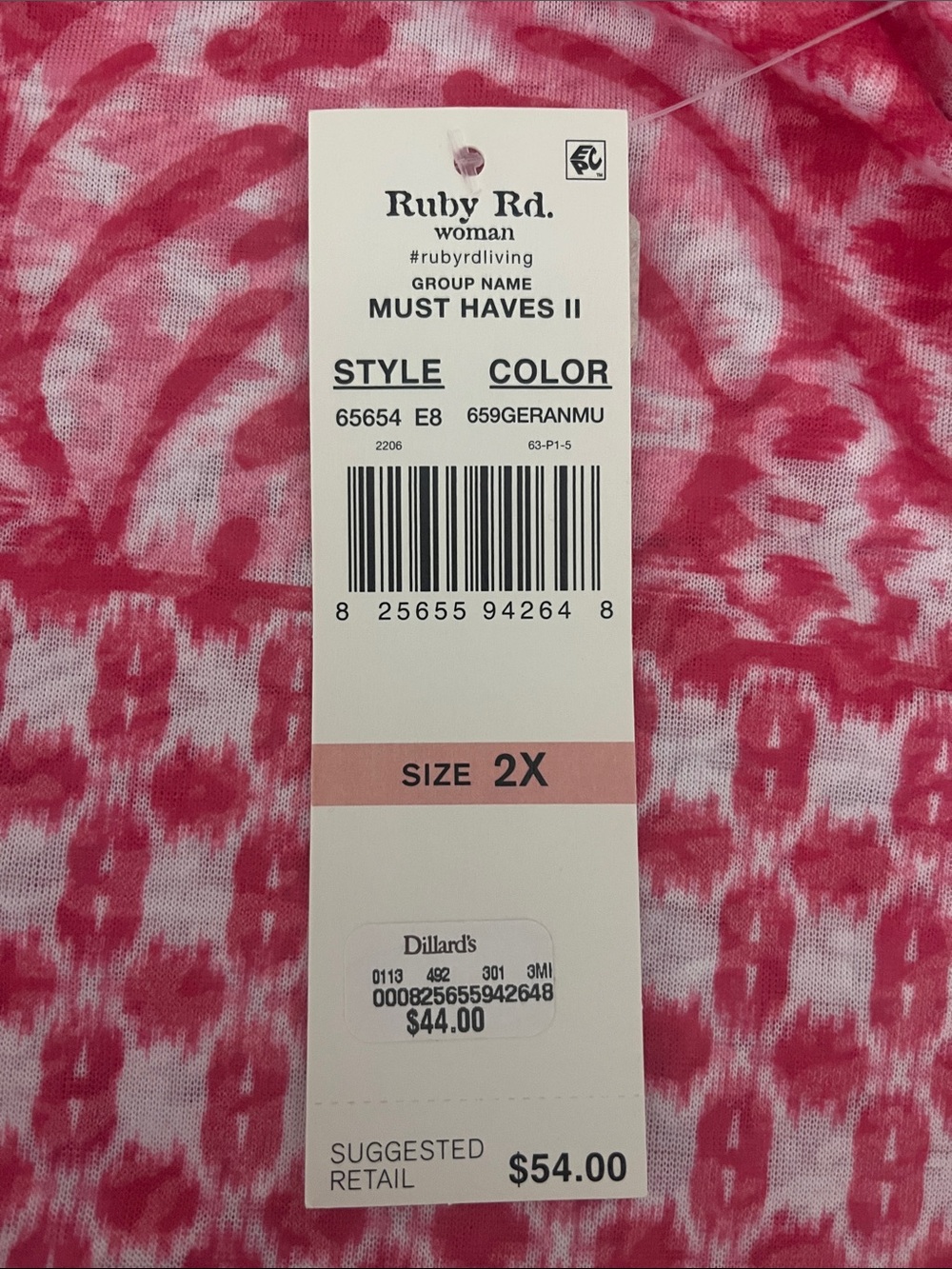 *NWT* Ruby Rd. Women’s Pink Print Keyhole Tunic - Size 2X - Picture 4 of 4